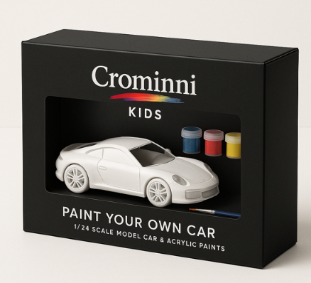 Embalagem final Crominni Kids com carro e tintas